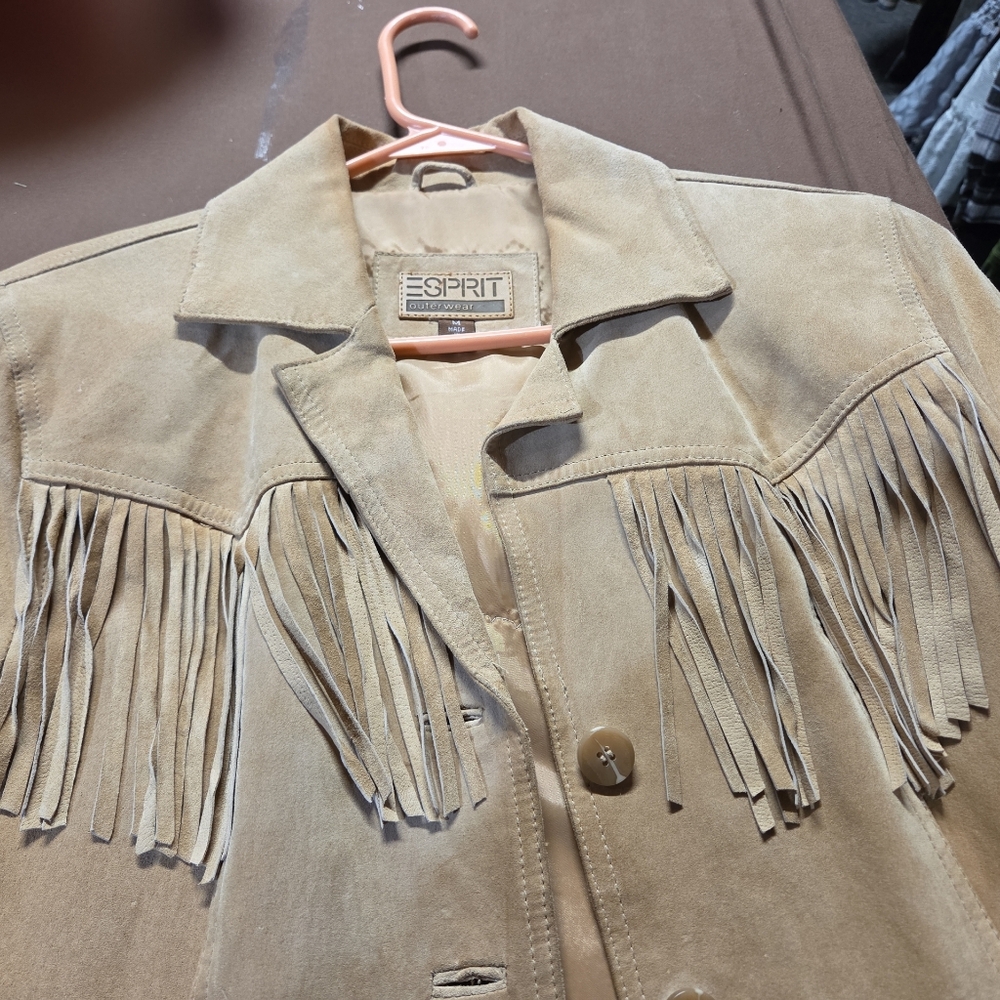 Esprit Beige Nylon Lined Jacket Upcycled Custom Horse theme. - Picture 5 of 6